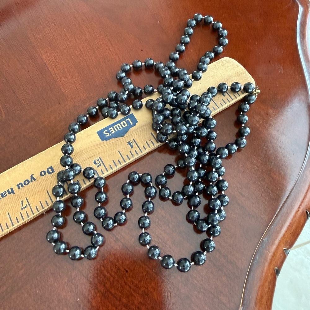 Vintage Black Beads Long Necklace